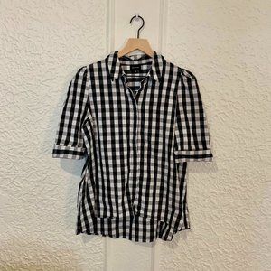 Who What Wear Checkered Buttoned Blouse | M